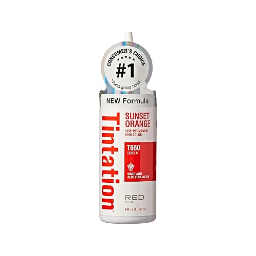 Red by Kiss Tintation Semi-Permanent Hair Color, Aloe Vera Water Based, Argan Oil, Olive Oil, Collagen & Keratin, Long-Lasting Color Dye (Sunset