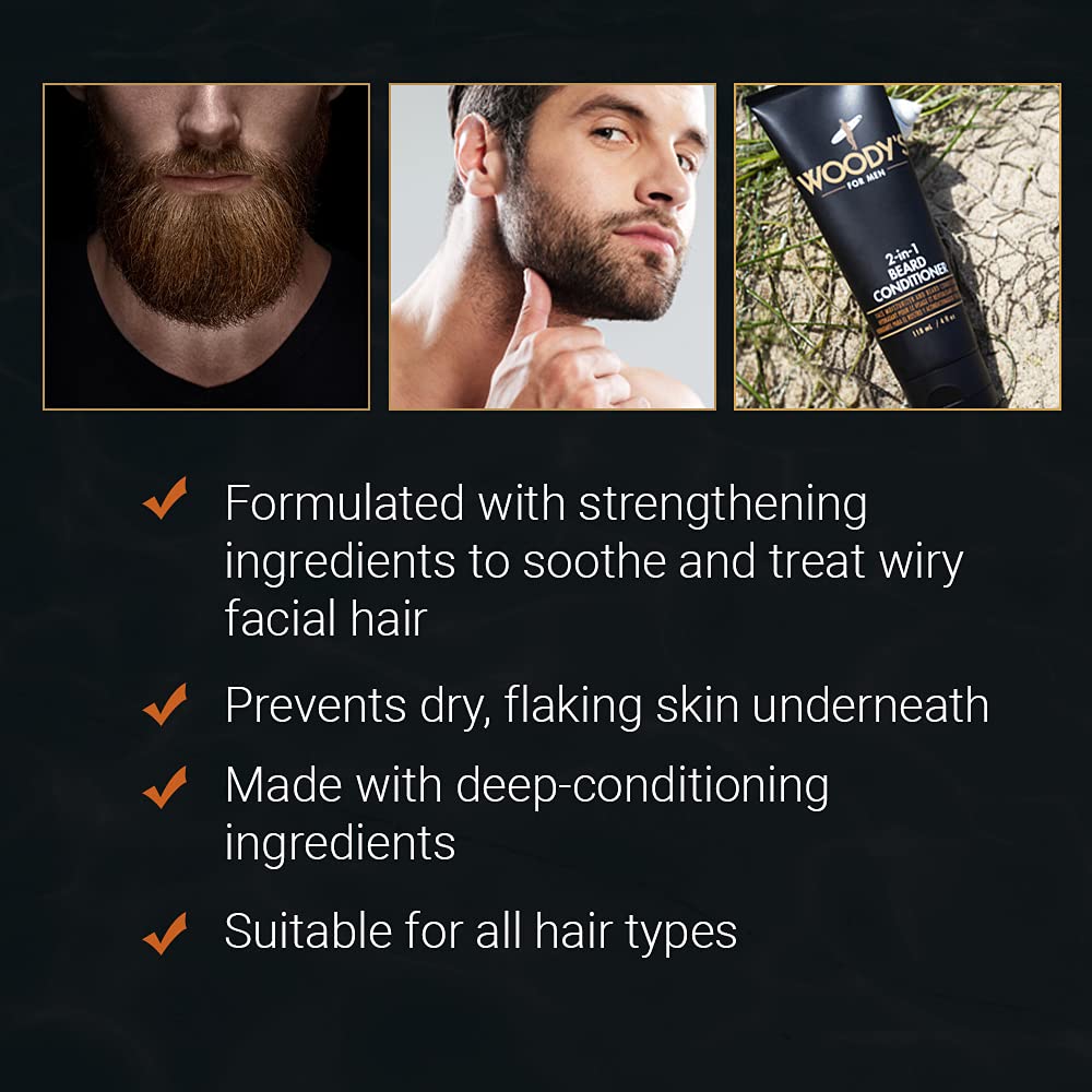 Woody's 2-in-1 Beard Conditioner for Men - Beard Softener for Men, Moisturizes & Conditions Dry Flaky Beards with Botanicals, 4fl oz