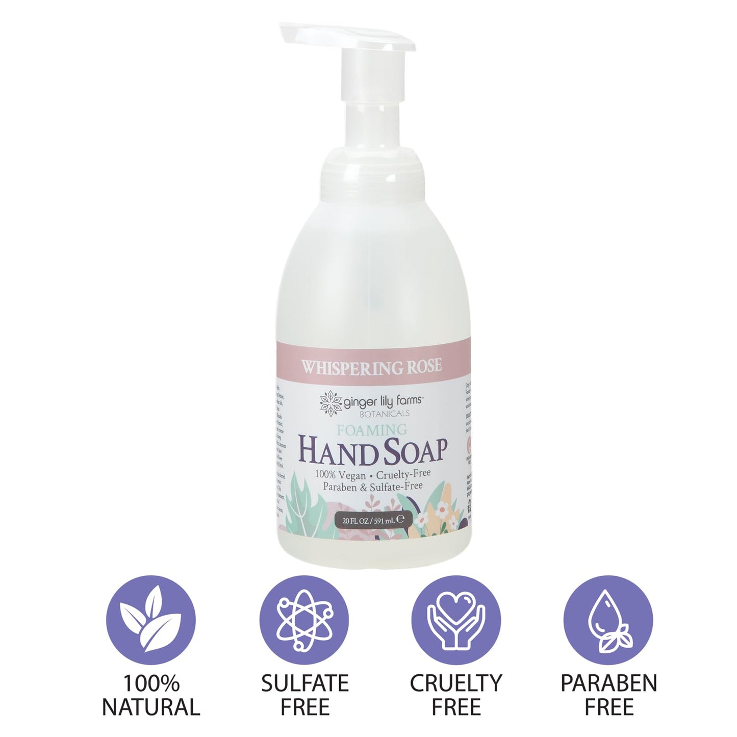 Ginger Lily Farms Botanicals All-Purpose Foaming Hand Soap Refill, 100% Vegan & Cruelty-Free, Whispering Rose Scent, 20 Fl Oz (Pack of 1)