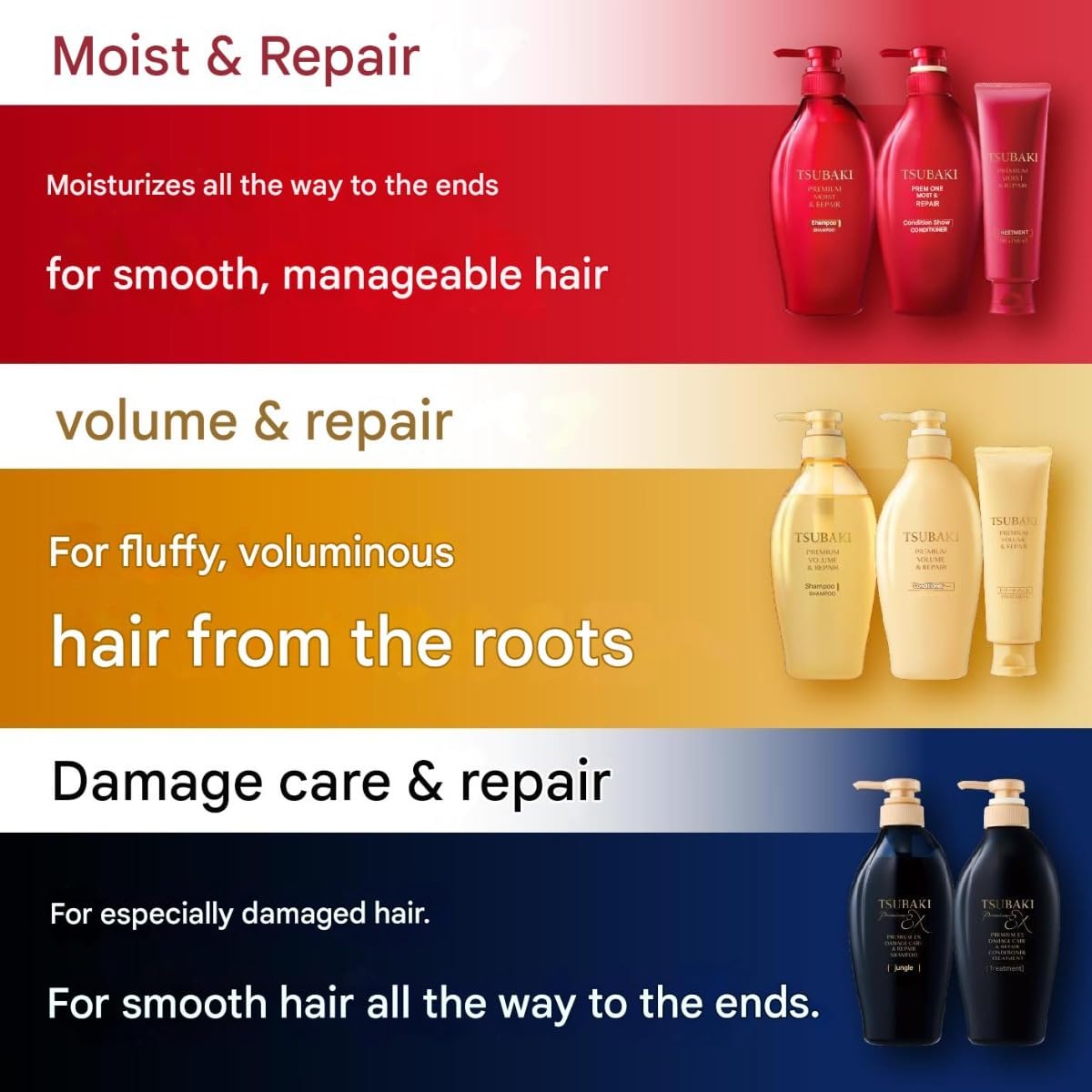 Bundle Moist Repair Tsubakii Shampoo and Conditioner Refill Set - Camellia Oil - Moisturizes, Protects Dry Damaged Hair, 300ml+300g