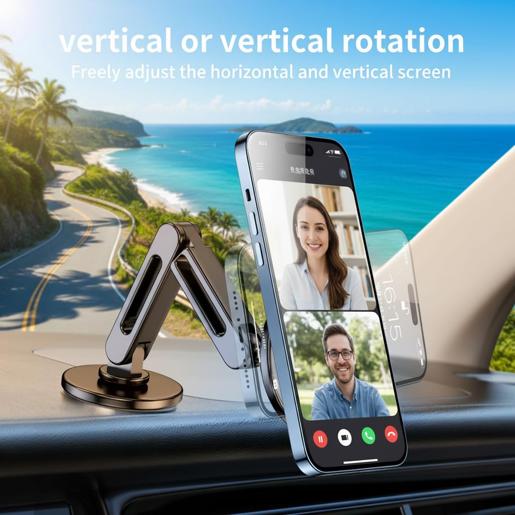 Car Phone Holder, Aluminum Alloy Car Phone Mount with Magnetic Suction, 360degree Rotation, Stable Phone Stand for Tesla Model 3/Y Accessories, Cell…