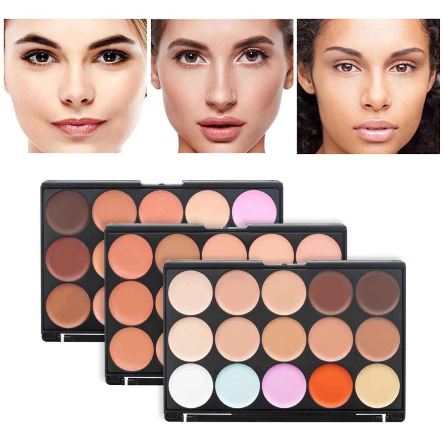 15 Colors Hydrating Cream Concealer Palette, Pure Vie Long Lasting Full Coverage Correcting Concealer Palette Foundation Camouflage Makeup Contour Kit