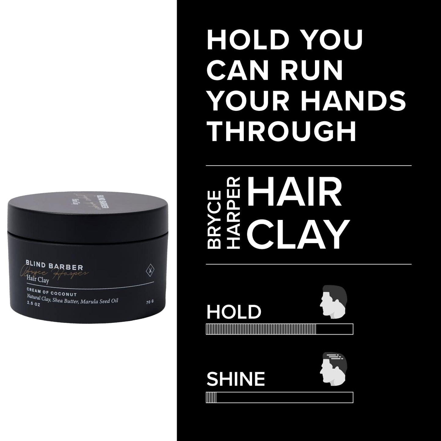 Blind Barber Bryce Harper Hair Clay - Matte Clay Pomade for Men - Medium to Strong Hold - Infused with Kaolin, Shea Butter & Marula Seed Oil - Coconut