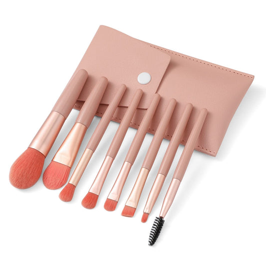 Liasun Travel Makeup Brush Set 8PCS Mini Size Premium Synthetic Fiber Foundation Blush Concealer Eyebrows Eye Shadow Angled brush Lip Make up Brush