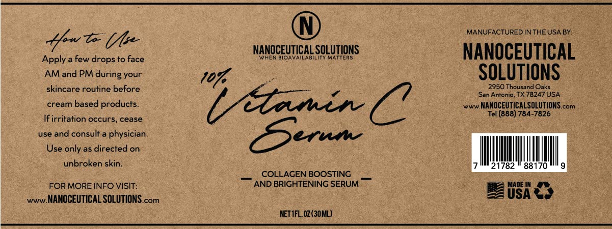 NANO VITAMIN C SERUM Instant absorption, REDUCES fine lines, wrinkles. REVITALIZES dull and damaged skin. 30ml bottle (1 fl oz).