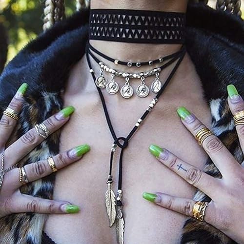 DoubleNine Boho Coin Choker Gypsy Gothic Necklace Suede Black Tribal Accessories for Women Girls