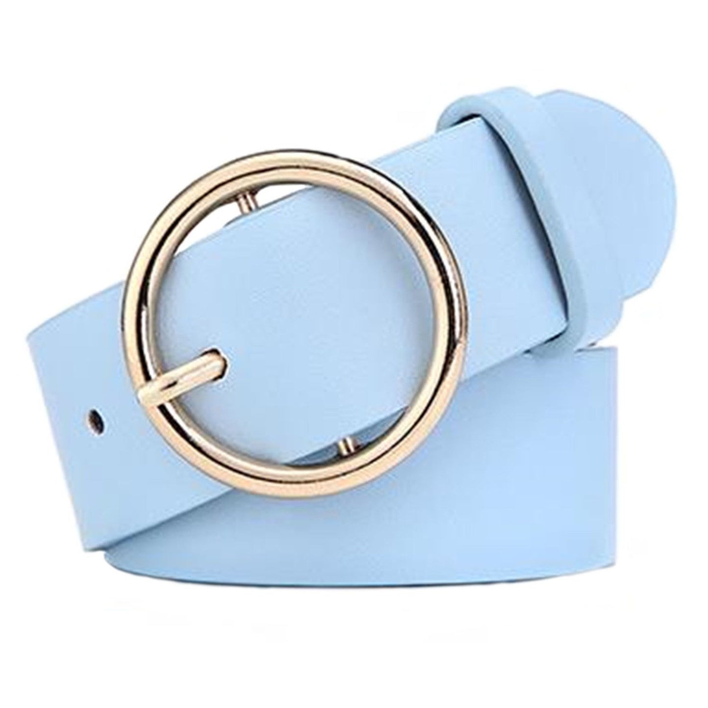 MESHIKAIER Women Fashion PU Leather Belt Casual Waist Belt with Round Metal Buckle (Blue)