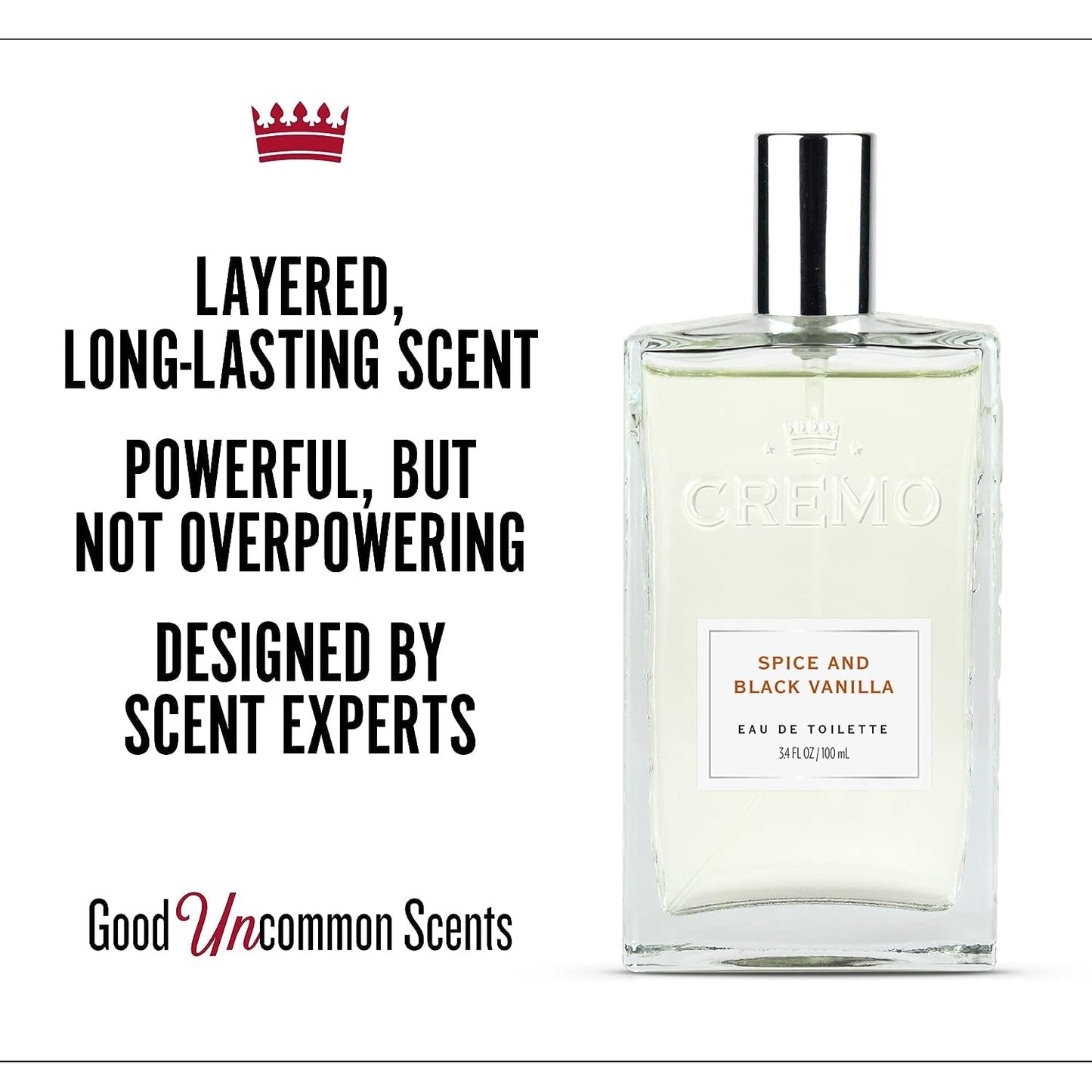 Cremo Cologne For Men - Spice & Black Vanilla Mens Cologne Spray, An Explosion of Vibrant Spices, Dark Woods and Black Vanilla, Multi-Layered