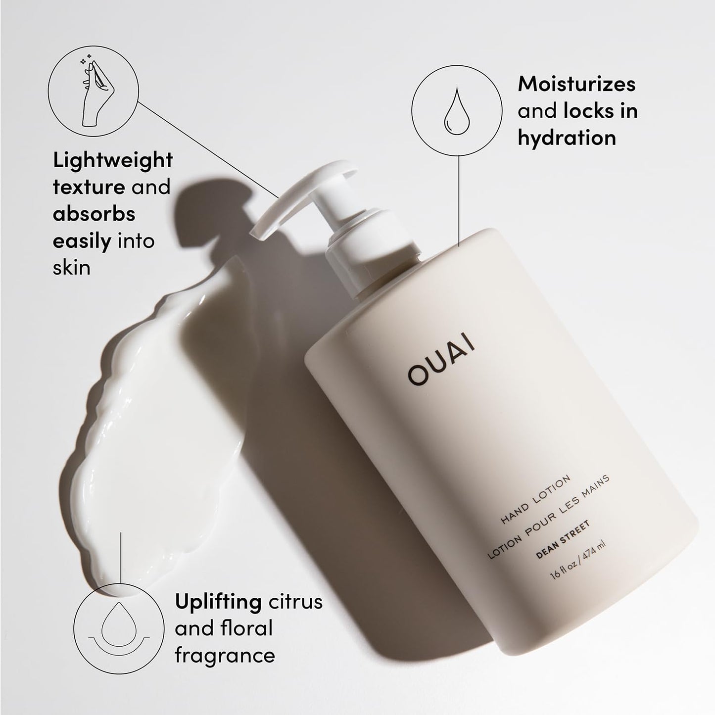 OUAI Hand Lotion - Daily, Lightweight, Hydrating Lotion for Dry Skin - Made with Avocado, Rosehip and Jojoba Oil to Lock in Moisture - Never Greasy