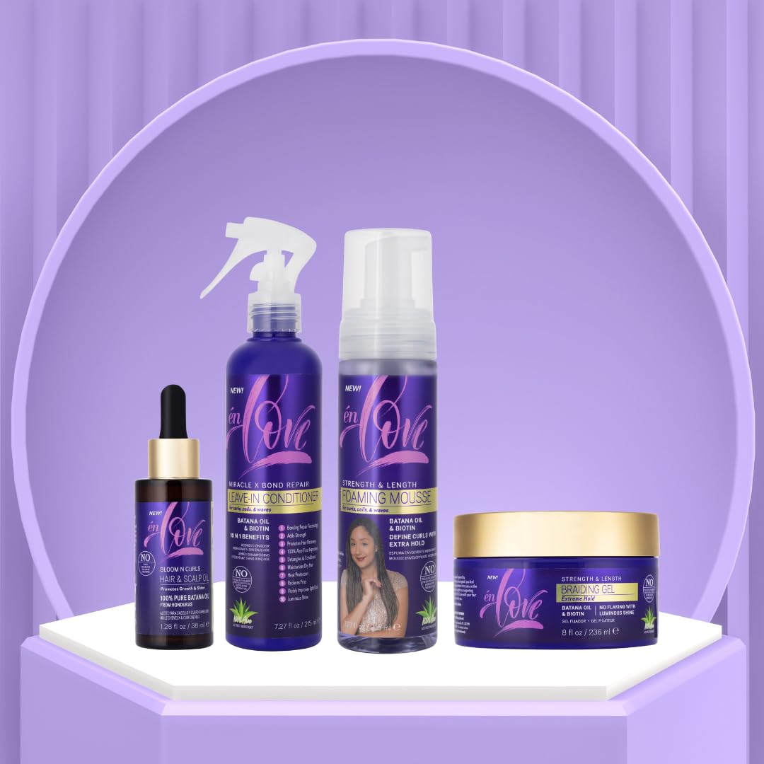 én Love Strength & Length Extra Hold Foaming Mousse - With Organic Batana Oil, Rosemary & Caffeine - Defines Curls, Sets Wraps, Braids, Twists & Locs