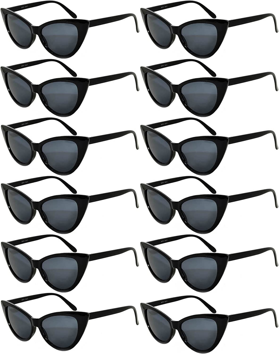 Retro Women's Cat Eye Vintage Sunglasses UV Protection Black Frame Smoke Lens Brand OWL 12 PCS