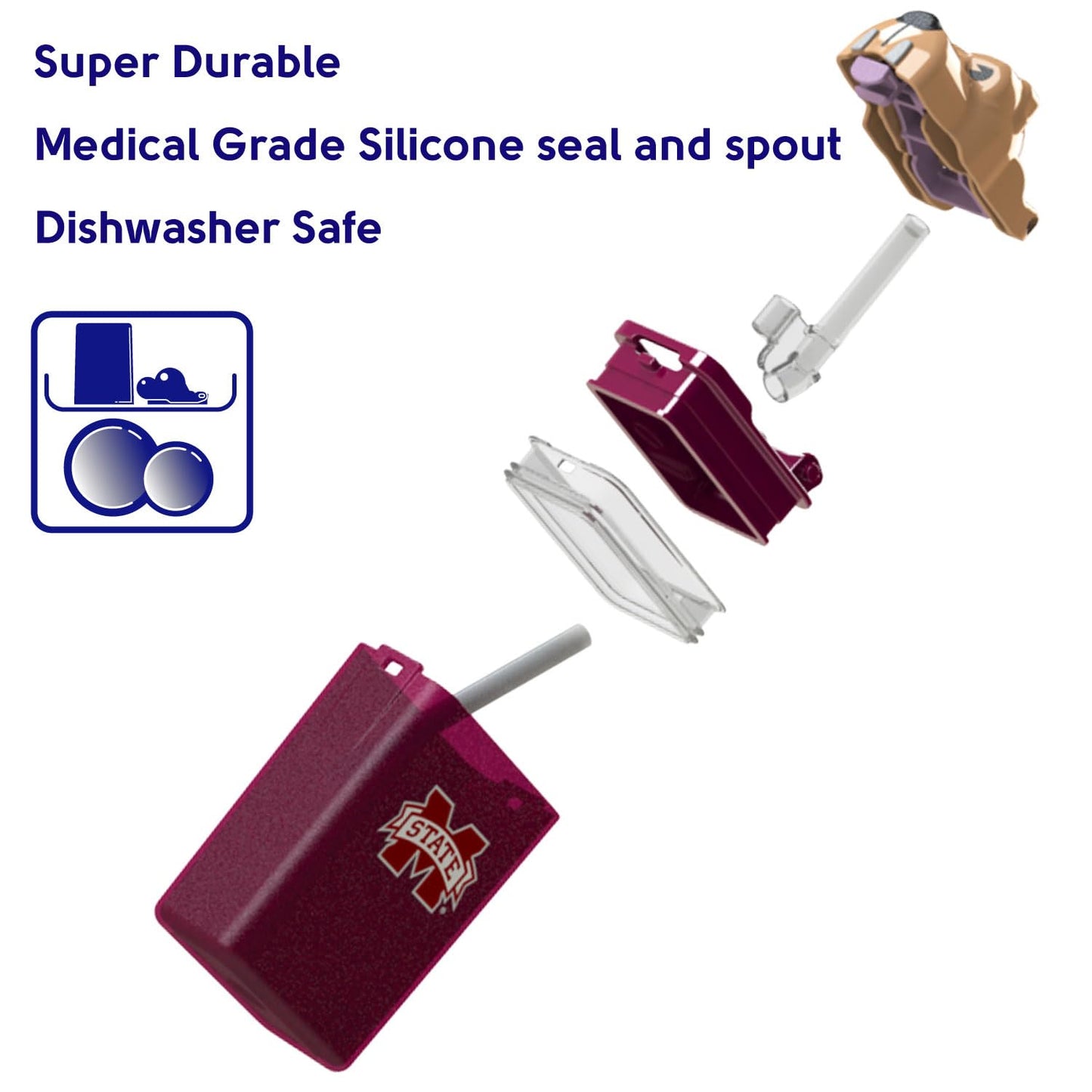 FUNTOPS Reusable Water Bottle | Officially Licensed NCAA Sports Bottle |BPA Free | Dishwasher Safe | Mississippi State University | Bully Mascot