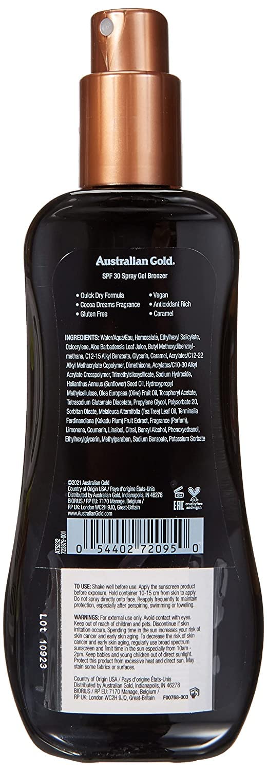 Australian Gold Spf#30 Spray Gel With Bronzer 8 Ounce (237ml) (3 Pack)