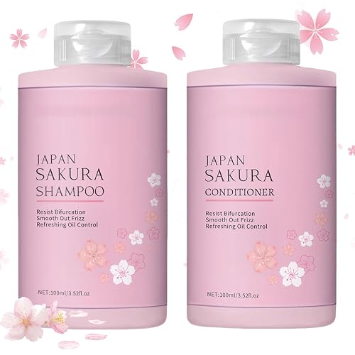 Shampoo and Conditioner Set for Women & Men, Cherry Blossoms Hair Shampoo & Conditioner for Curly, Straight, Dry and Damaged Hair - Moisturizing