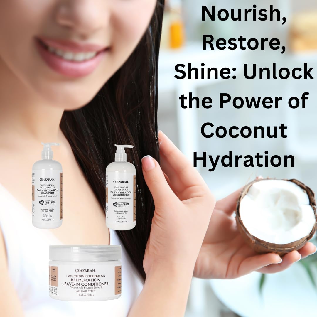 Coconut Daily Hydration Hair Care Bundle | Conditioner(17 Fl. oz), Shampoo(17 Fl.oz), Leave-in Conditioner(10 oz) | Hydrating, Fortify