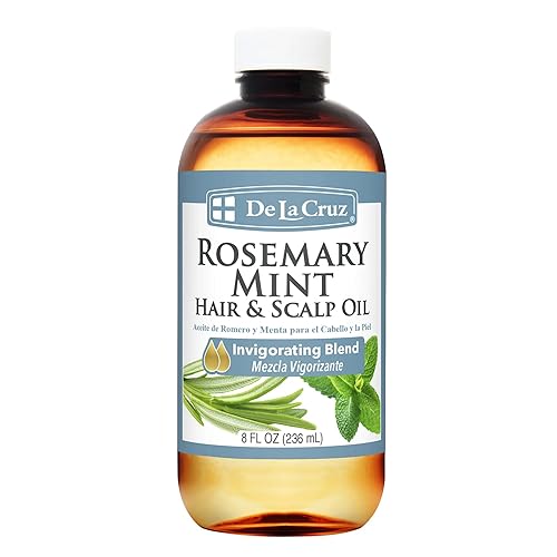 De La Cruz Rosemary Mint Oil Blend for Hair & Scalp - Revitalizing Formula with Castor, Avocado and Olive Oils- Naturally Moisturizing - 8 FL OZ