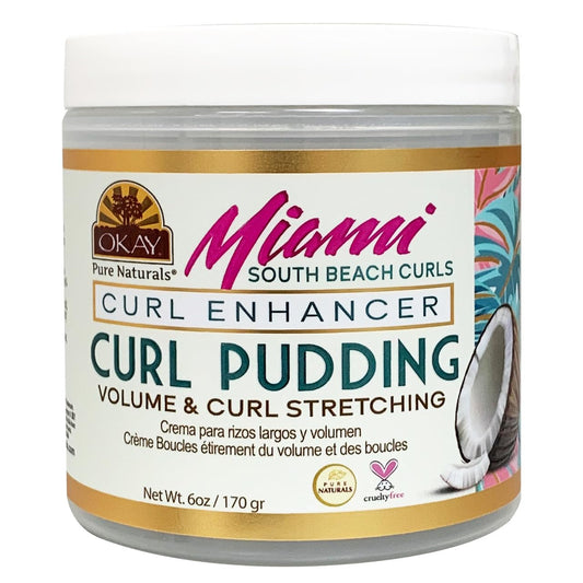 OKAY Miami South Beach Curls Curl Enhancer Curl Pudding 6 oz - Moisturizing Curl Defining Cream for Curly, Coily & Wavy Hair - Frizz Control, Deep
