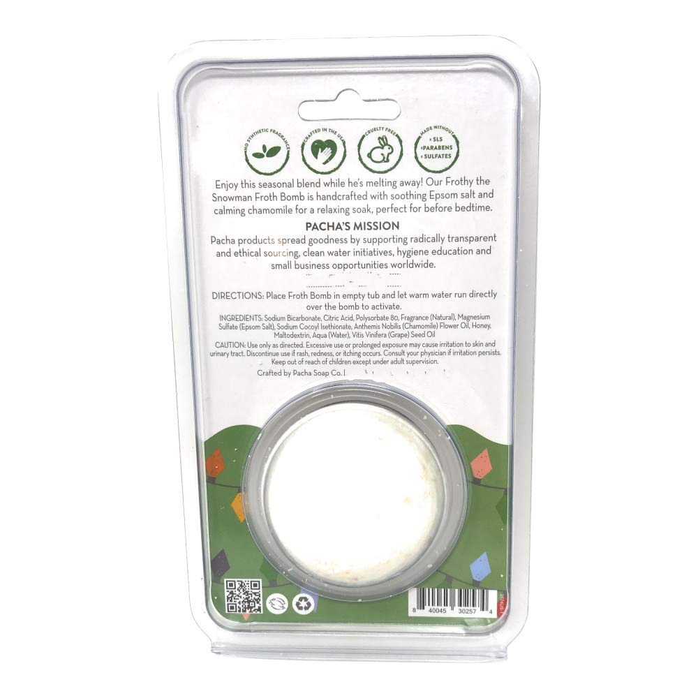 PACHA SOAP Frothy The Snowman Froth Bomb, 3 OZ