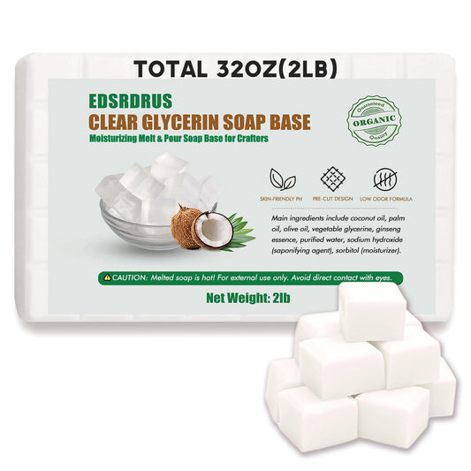 EDSRDRUS 2LB Unscented Glycerin Soap Base DIY Handmade Soap Moisturizing Melt and Pour Soap Base for Crafting, Vegetable Glycerin & Coconut Oil, Easy Beauty & Personal Care EDSRDRUS