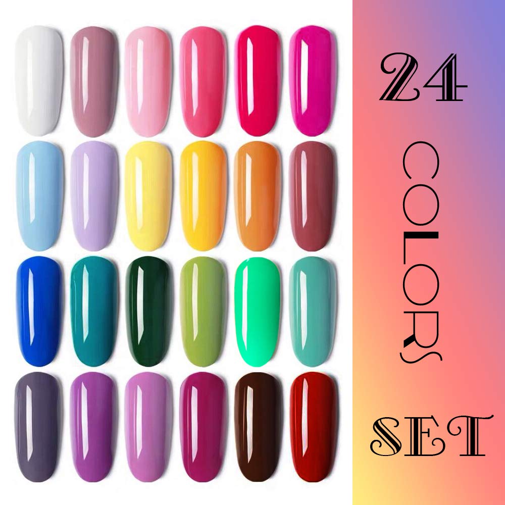 Vishine Gel Nail Polish 24 Colors Set Soak Off Gel Nail Polish Kit Nail Art Manicure Pedicure New Starter Pretty Color Collection Gift Set 8ml