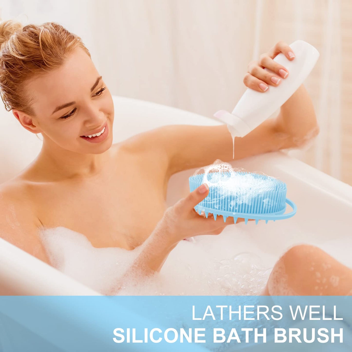 Upgrade 2 in 1 Bath and Shampoo Body Brush, Silicone Body Scrubber for Use in Shower, Exfoliating Body Brush, Premium Silicone Loofah, Head Scrubber