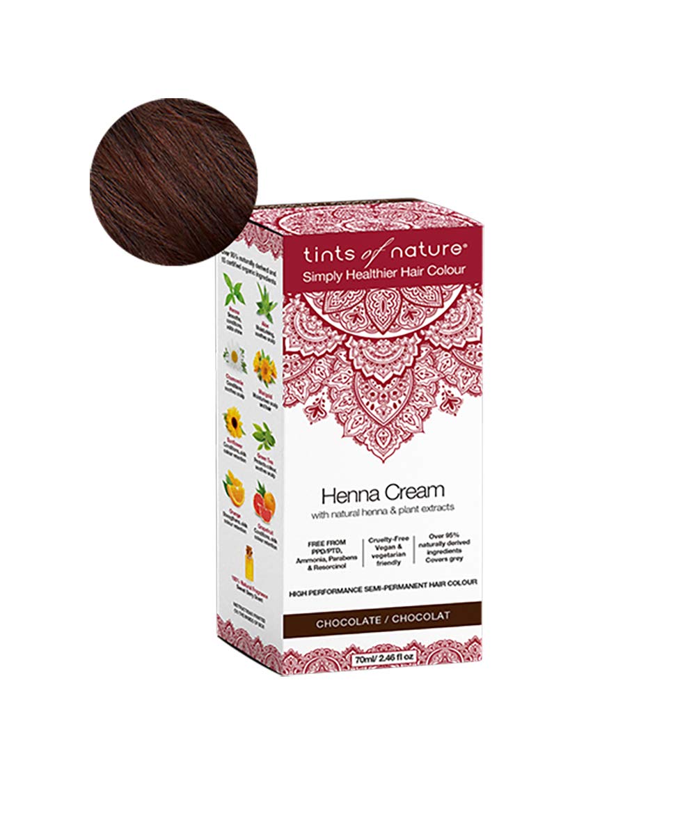 Tints of Nature Chocolate Semi-Permanent Henna Cream Hair Colour, Ammonia-Free and 95% Natural, 2.37 fl oz