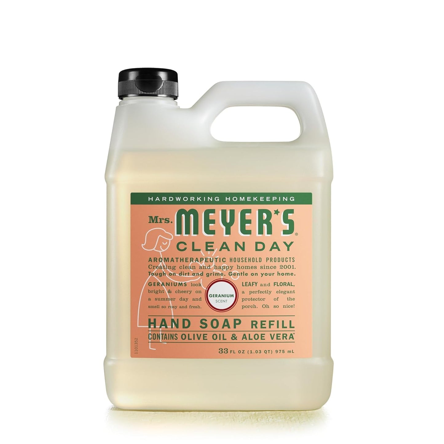 MRS. MEYER'S CLEAN DAY Hand Soap Refill, Made with Essential Oils, Geranium, 33 fl. oz