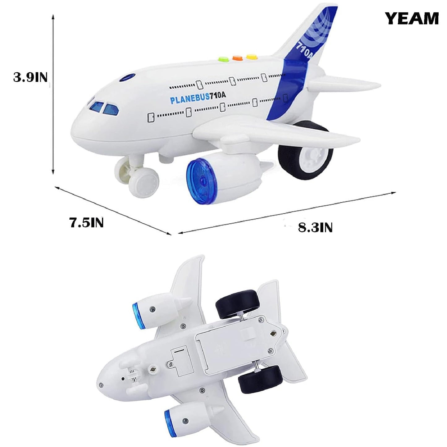OCCAFY Airplane Toy for Toddlers – 1:200 Scale Friction Powered Plane with Flashing Lights & Sounds, Toy Vehicle for Boys & Girls