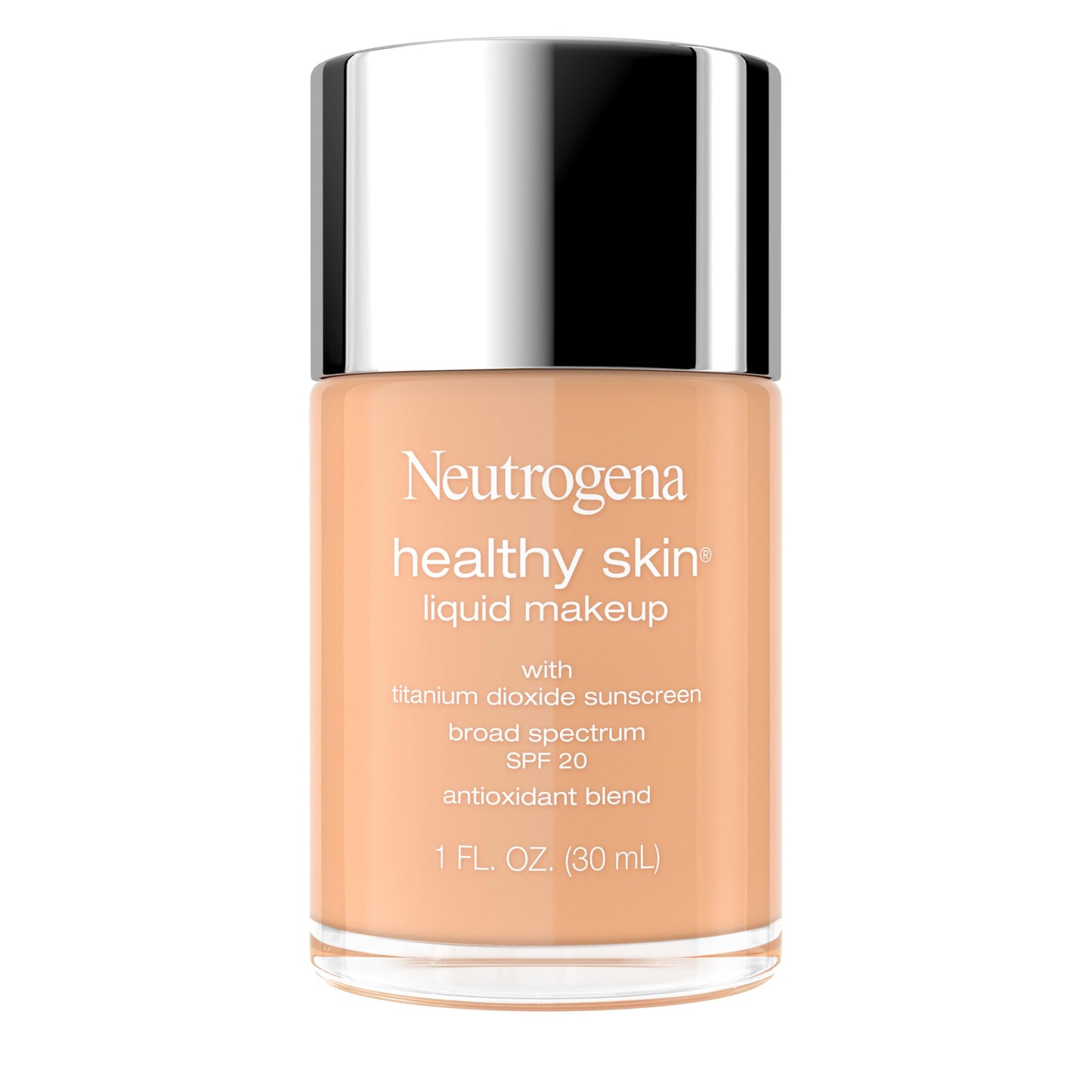 Neutrogena Healthy Skin Liquid Foundation Makeup Broad Spectrum SPF 20 Sunscreen, Medium Coverage, Vit B5, Antioxidants, All Day Wear, Tan 340W, 1 fl.