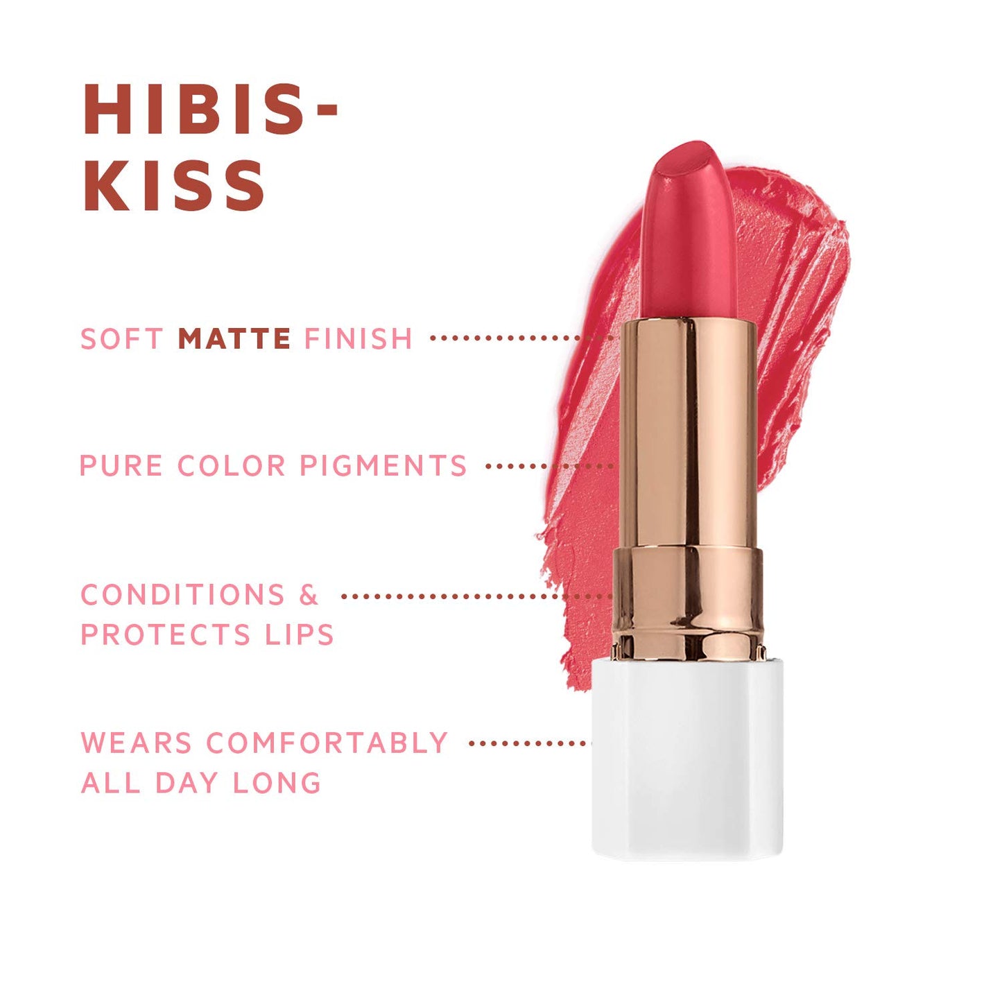 Flower beauty Petal Pout Lipstick Cruelty Free Nourishing Highly Pigmented Lip Color with Antioxidants, Hibis-Kiss- Matte, 0.11 Oz