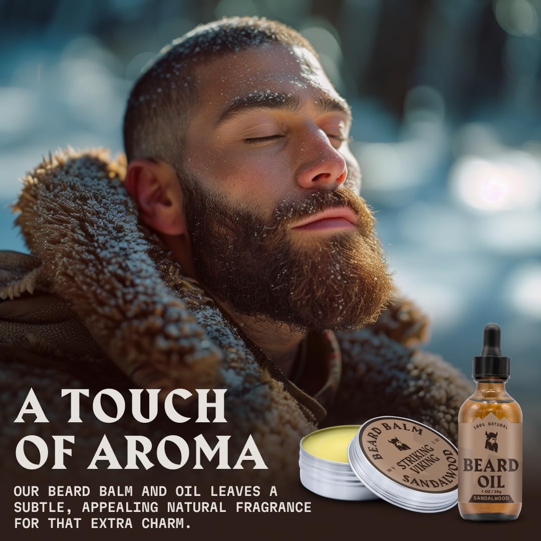 Striking Viking Beard Oil and Balm - Men's Beard Grooming Kit with All-Natural Beard Oil and Leave in Beard Balm Conditioner - Enriched with Argan