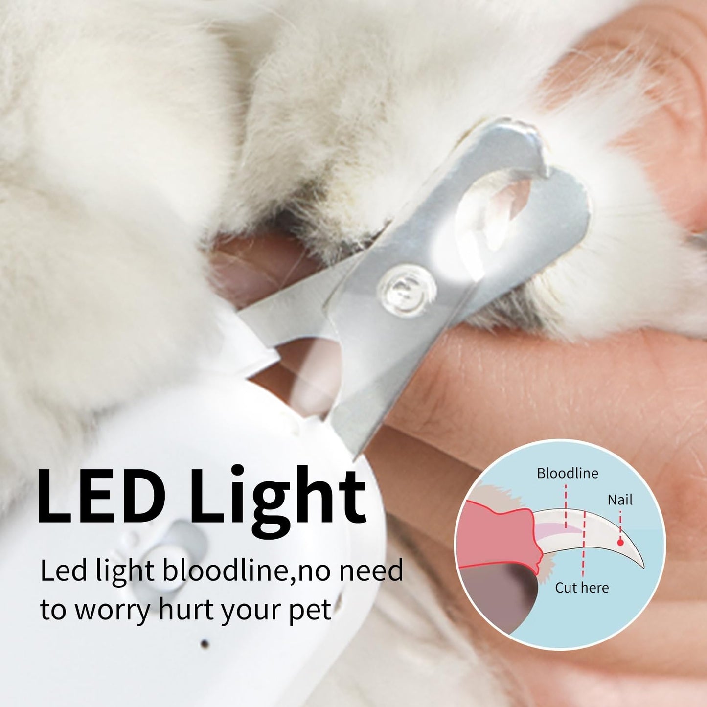 PAKEWAY Pet Nail Clipper with LED & UV Light – Sharp Angled Blade for Safe Grooming of Cats, Dogs, Rabbits & Small Animals