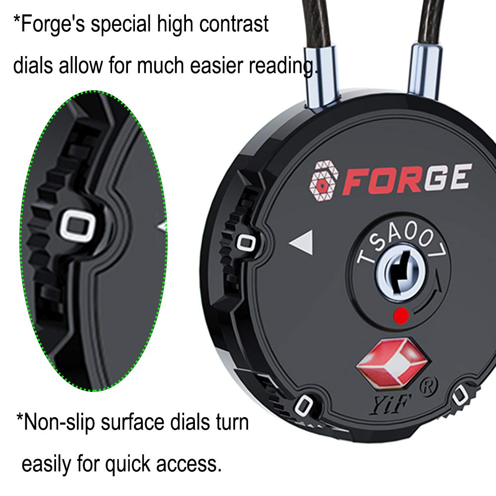 Forge TSA Approved Luggage Locks – 4 Pack Combination Travel Locks with Zinc Alloy Cable for Suitcases, Pelican Case, Ammo Box & Bags