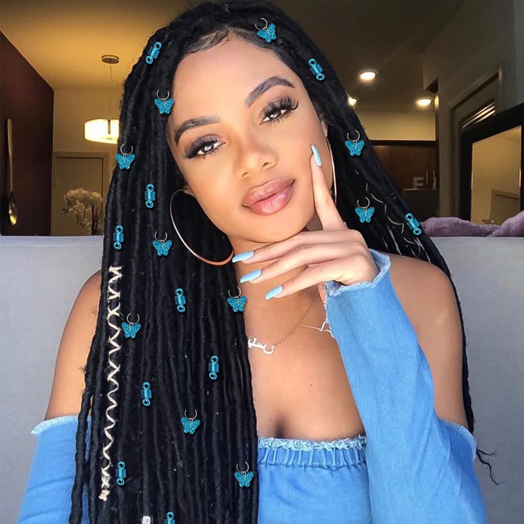 Formery Butterfly Braid Charms Blue Butterflies Loc Hair Jewelry Spiral African Dreadlock Accessories for Women (20PCS)