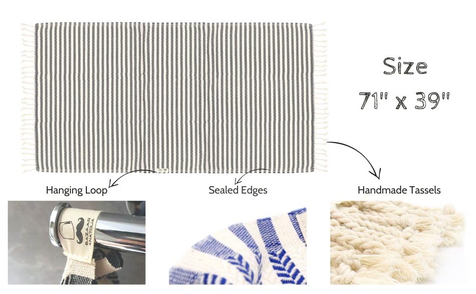 Bazaar Anatolia Turkish Bath Towel - 100% Cotton, Quick Dry Boho Farmhouse Decor, Autumn Throw Blanket for Bathroom - Oversized 71x39 Inches - Arpa…