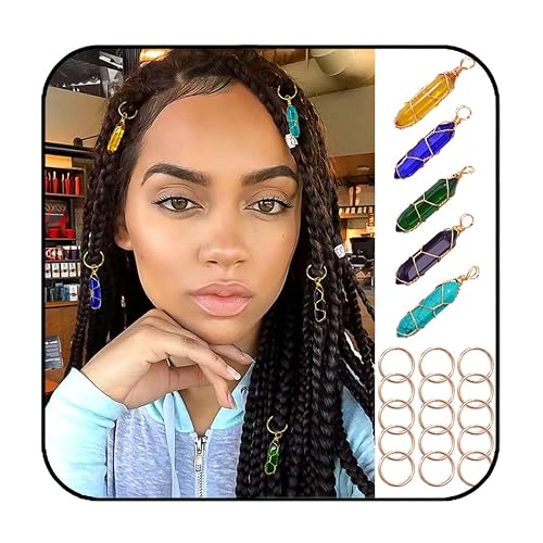 Formery Hair Crystals Locs Natural Stone Gems Braid Jewelry Dread Crystal Charms Accessories for Black Women (5PCS)