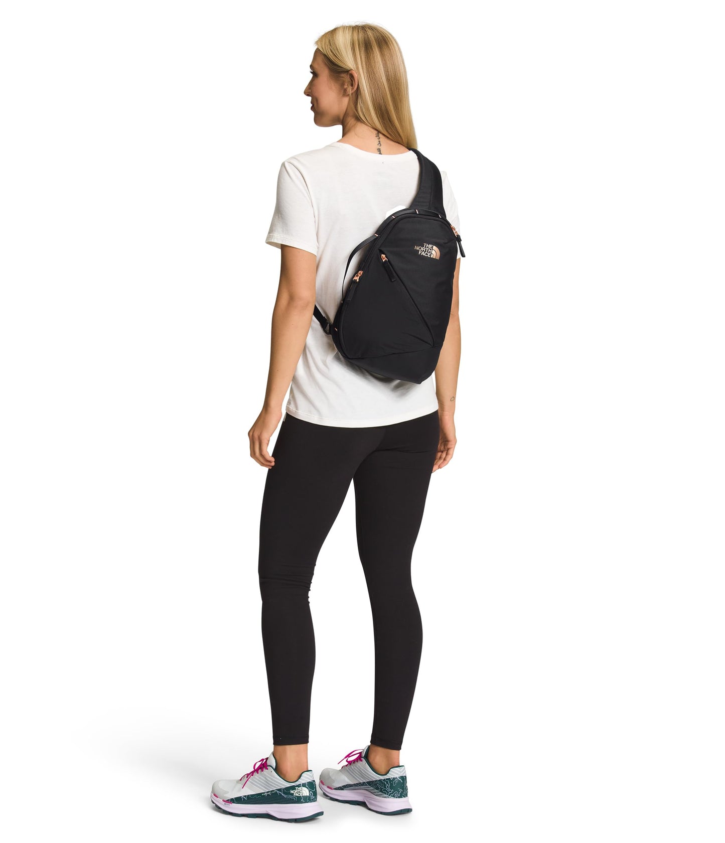 THE NORTH FACE Women’s Isabella Sling – Slim Crossbody Bag with Large Main Compartment, Water-Repellent Finish, TNF Black Light Heather/Coral