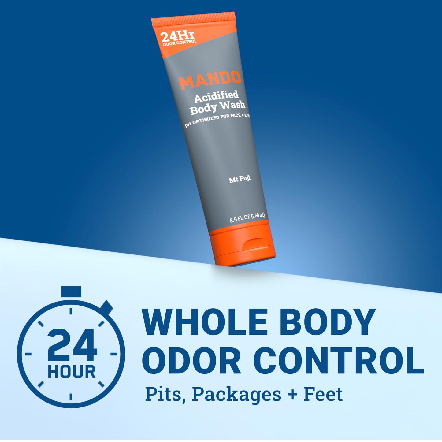 Mando Odor Shield Body Wash - 24 Hour Control - Removes Odor Better than Soap - SLS Free, Paraben Free, Skin Safe - 8.5 Ounce (Pack of 2) (Mt Fuji) Beauty and Personal Care Mando