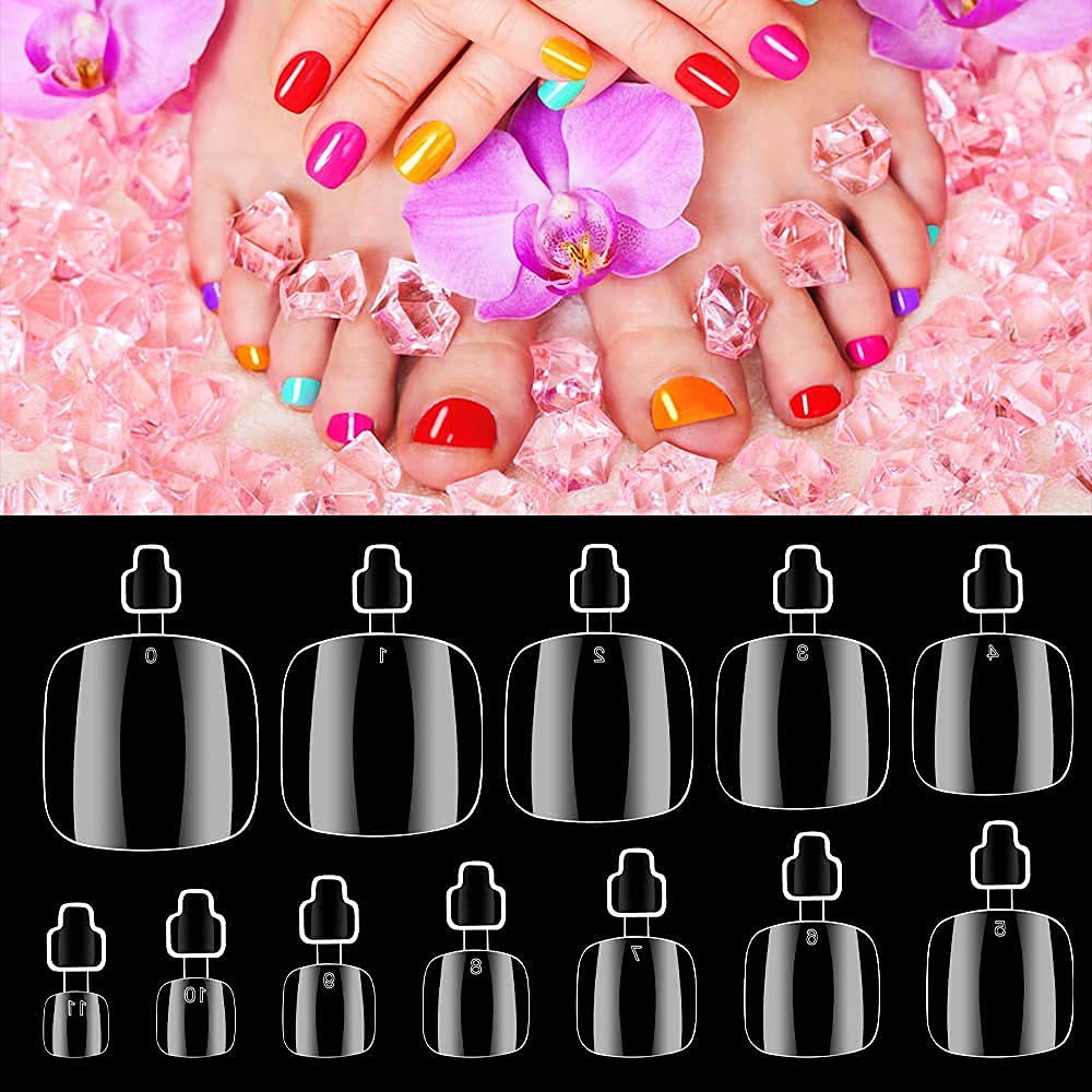 Clear Soft Gel ToeNail Tips, Melous 600PCS Full Cover Nail Tips Gel Nail Tips Clear False Fake Nails