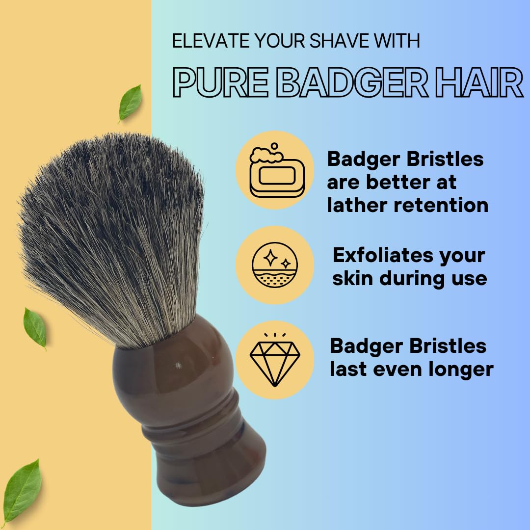 G.B.S Pure Badger Shaving Brush, Extra Soft Bristles, Holds More Lather, Generates Great Lather, Horn Resin Design Handle - Perfect for Shaving Soap Beauty and Personal Care G.B.S
