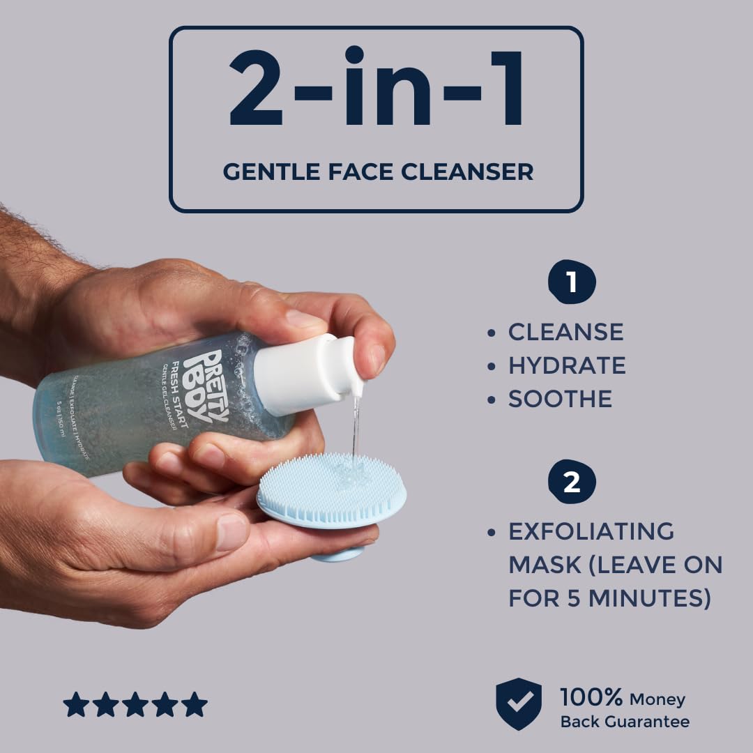 Prettyboy Face Revival Gel Moisturizer For Men & Fresh Start Gentle Face Cleanser Bundle, Hydrating Cream & Cleanser That Refreshes Dry Skin Beauty and Personal Care Prettyboy