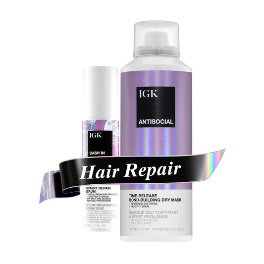 IGK Bond-Building Repair Set | ANTISOCIAL Bond-Building Dry Hair Mask + CASH IN Instant Repair Serum | Repair + Protect + Soften | Vegan + Cruelty Beauty & Personal Care IGK
