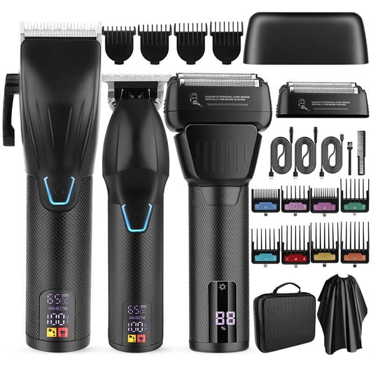 GLESVOWIO 3 in 1 Professional Hair Clipper and Electric Shaver Set for Men Barber Hair Trimmer Shaver Hair Cutting Machine Tool(Black) Beauty and Personal Care GLESVOWIO