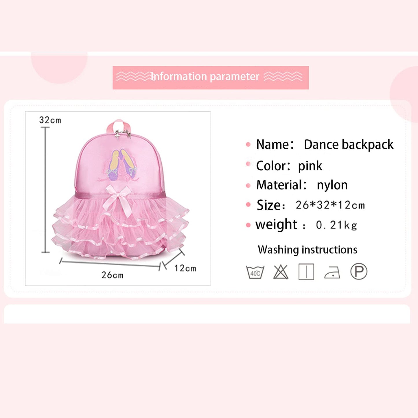 Yitengteng Princess Ballerina Backpack Dance Bag for Toddler Girls Nylon Backpack (Pink dance shoes)