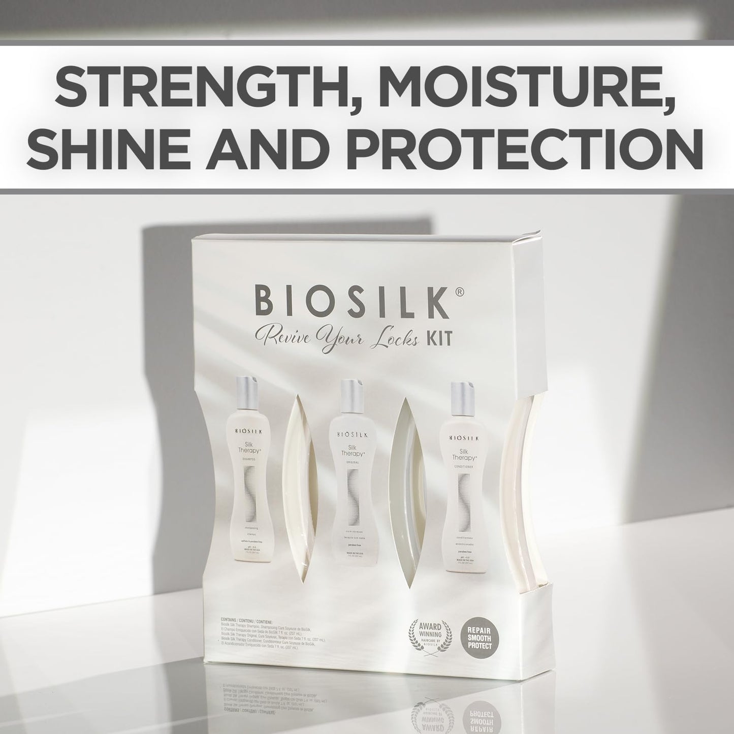 BioSilk Revive Your Locks Kit. Original Silk Therapy 7oz, Silk Therapy Shampoo 7oz, and Silk Therapy Conditioner 7oz (kit Contains 3 Products), 7
