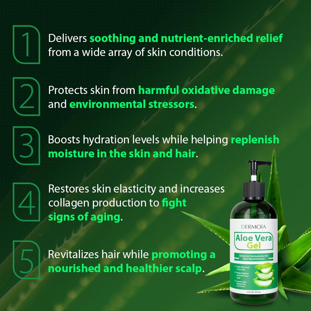 DERMOIA Aloe Vera Gel Body Moisturizer - Sunburn Relief Aloe Vera Gel for Skin with Apple Stem Cell, Cucumber & Violet Hydrosol - Hydrating Facial