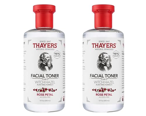 THAYERS Alcohol-Free, Hydrating Rose Petal Witch Hazel Facial Toner with Aloe Vera Formula, Vegan, Dermatologist Tested and Recommended, 12 Oz (Pack