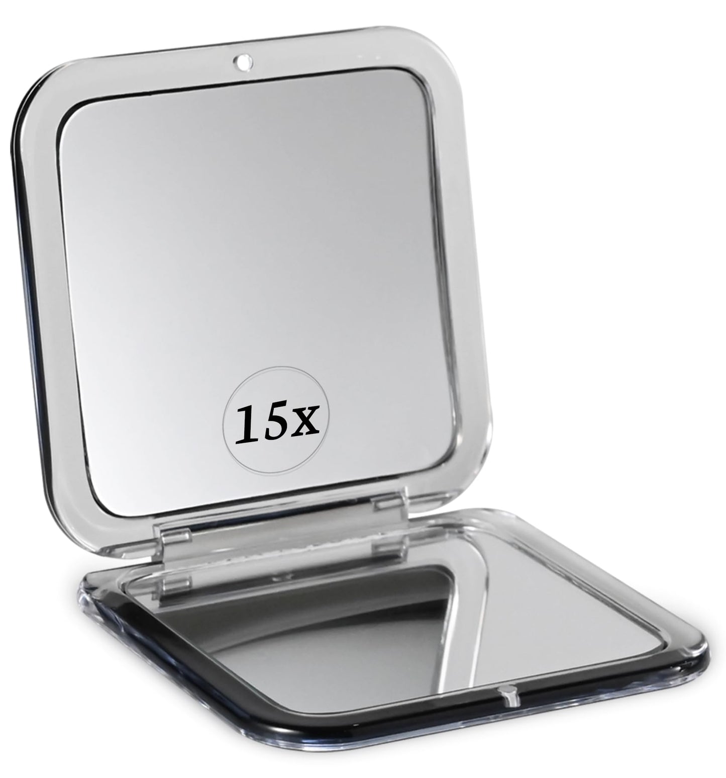 MIRRORVANA Small Compact 15X Magnifying Mirror for Travel - Handheld, Foldable & Lightweight - Mini Pocket-Sized Magnified Mirror for Purse - Square