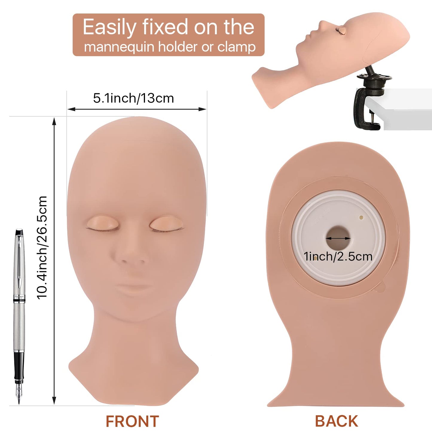 Pretty memory Lash Mannequin Head with 4 Pairs Removable Practice Eyelids, Silicone Eyelash Mannequin Head for Makeup Practice and Lash Extension