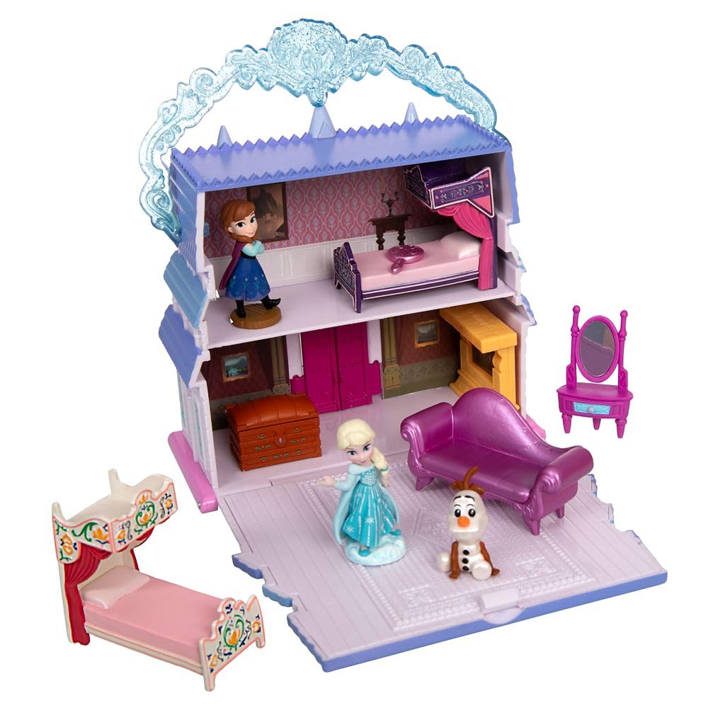 DISNEY STORE Official Frozen Castle Micro Play Set, Micro Toy Set Includes Elsa, Anna & Olaf Micro Figures, Travel Toy Portable Playset with Handle,…